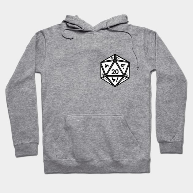 (Pocket) White D20 Dice (Black Outline) Hoodie by Stupid Coffee Designs